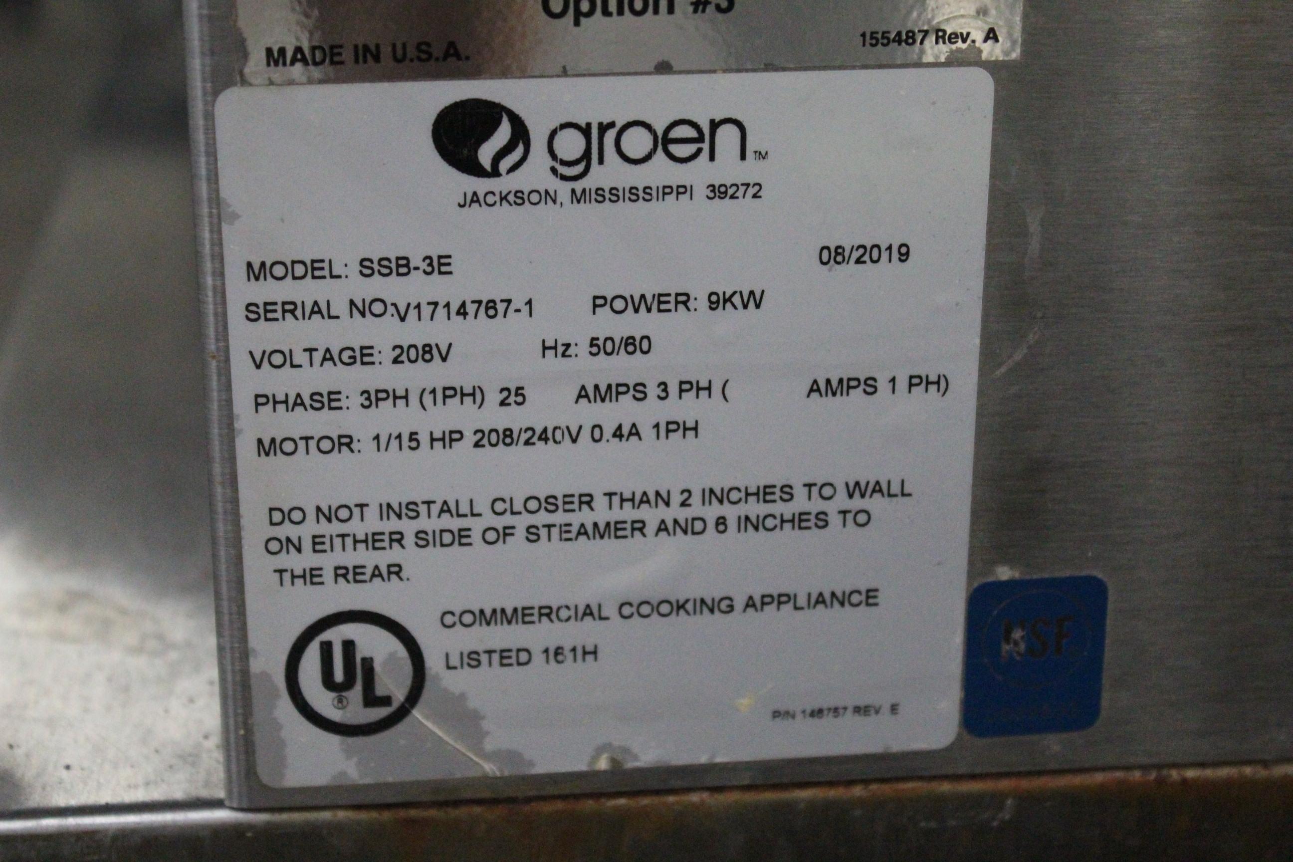 2019 Groen SSB-3E Steamer