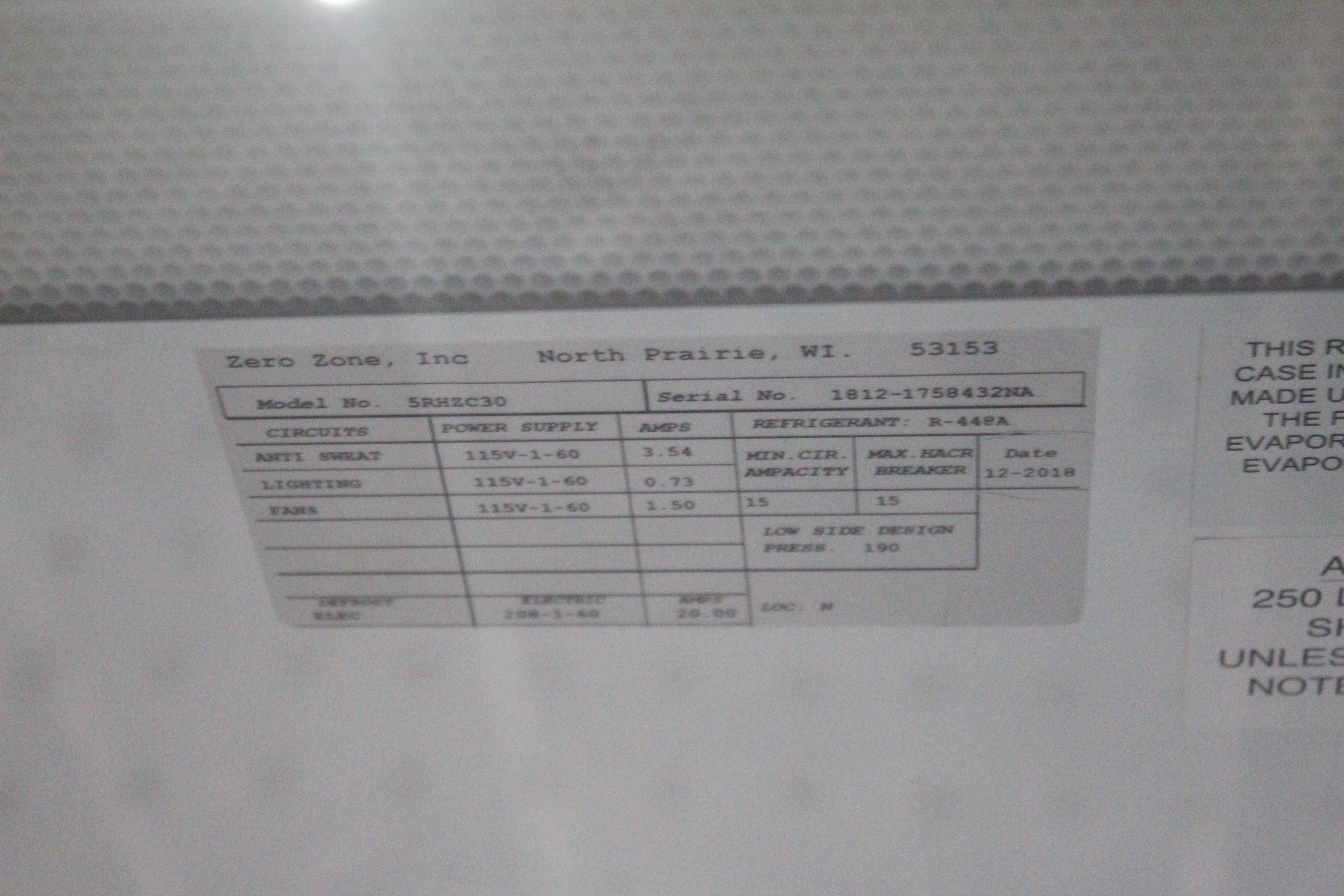 2018 Zero Zone 5 Door Low Temp Case