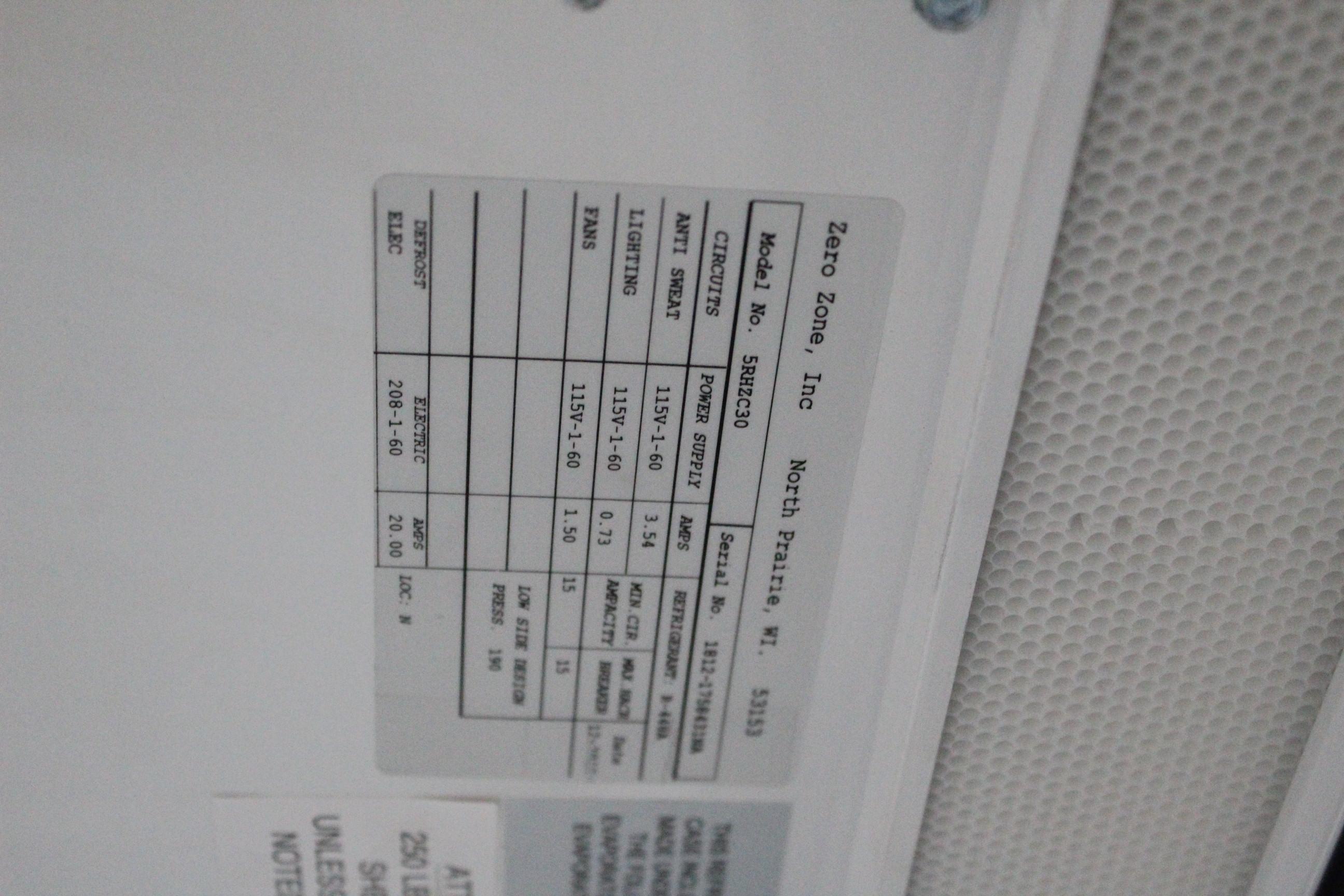 2018 Zero Zone 5 Door Low Temp Case