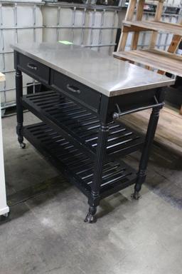 Stainless Top Wooden Table