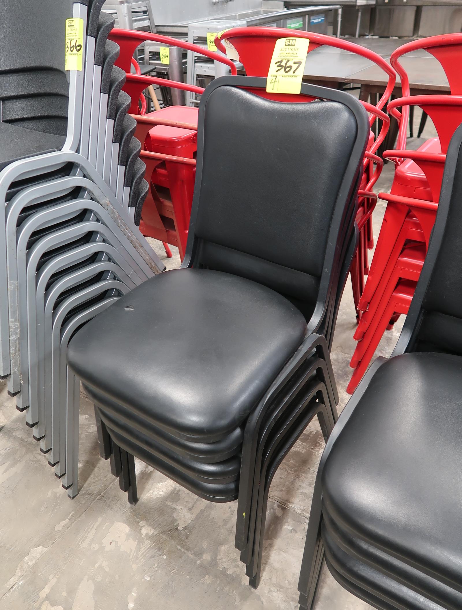 stackable chairs, metal frames w/ cushioned seats