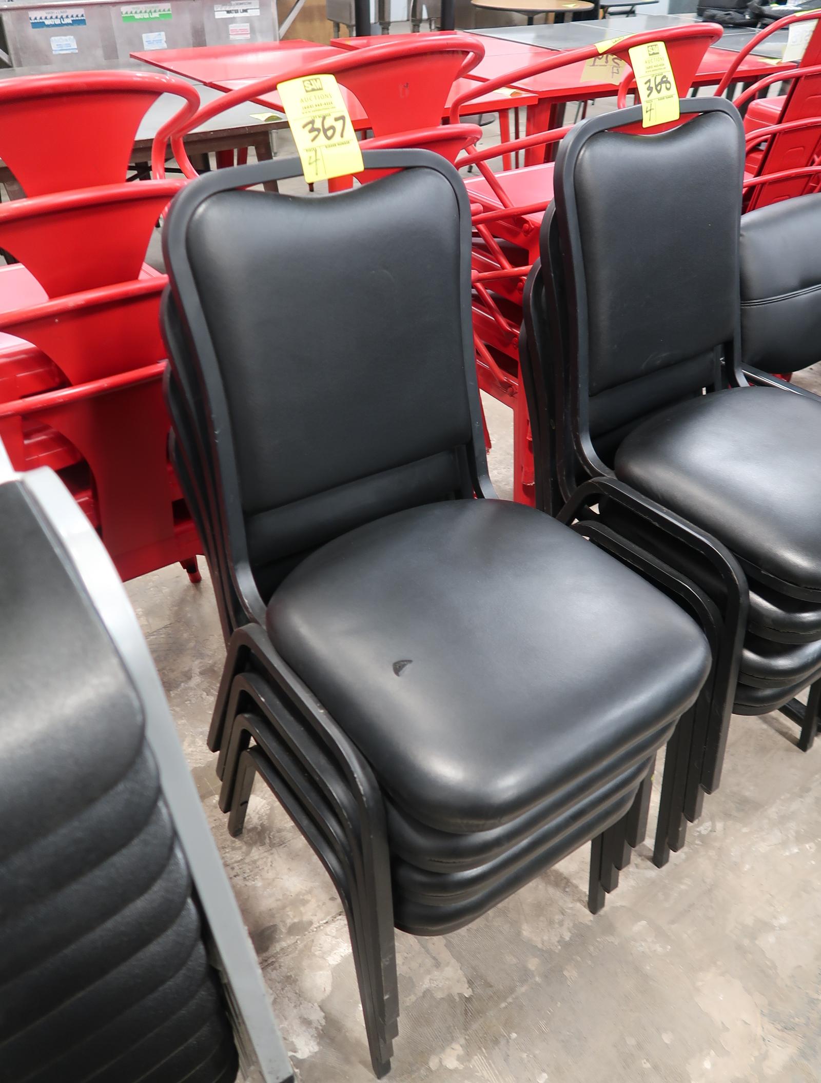 stackable chairs, metal frames w/ cushioned seats