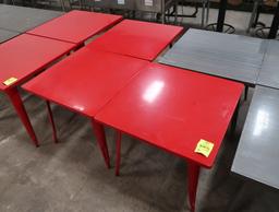 steel tables, red