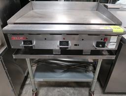 Vulcan 36" griddle, on stainless equipment stand w/ undershelf & casters
