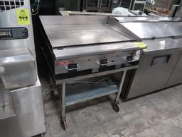 Vulcan 36" griddle, on stainless equipment stand w/ undershelf & casters