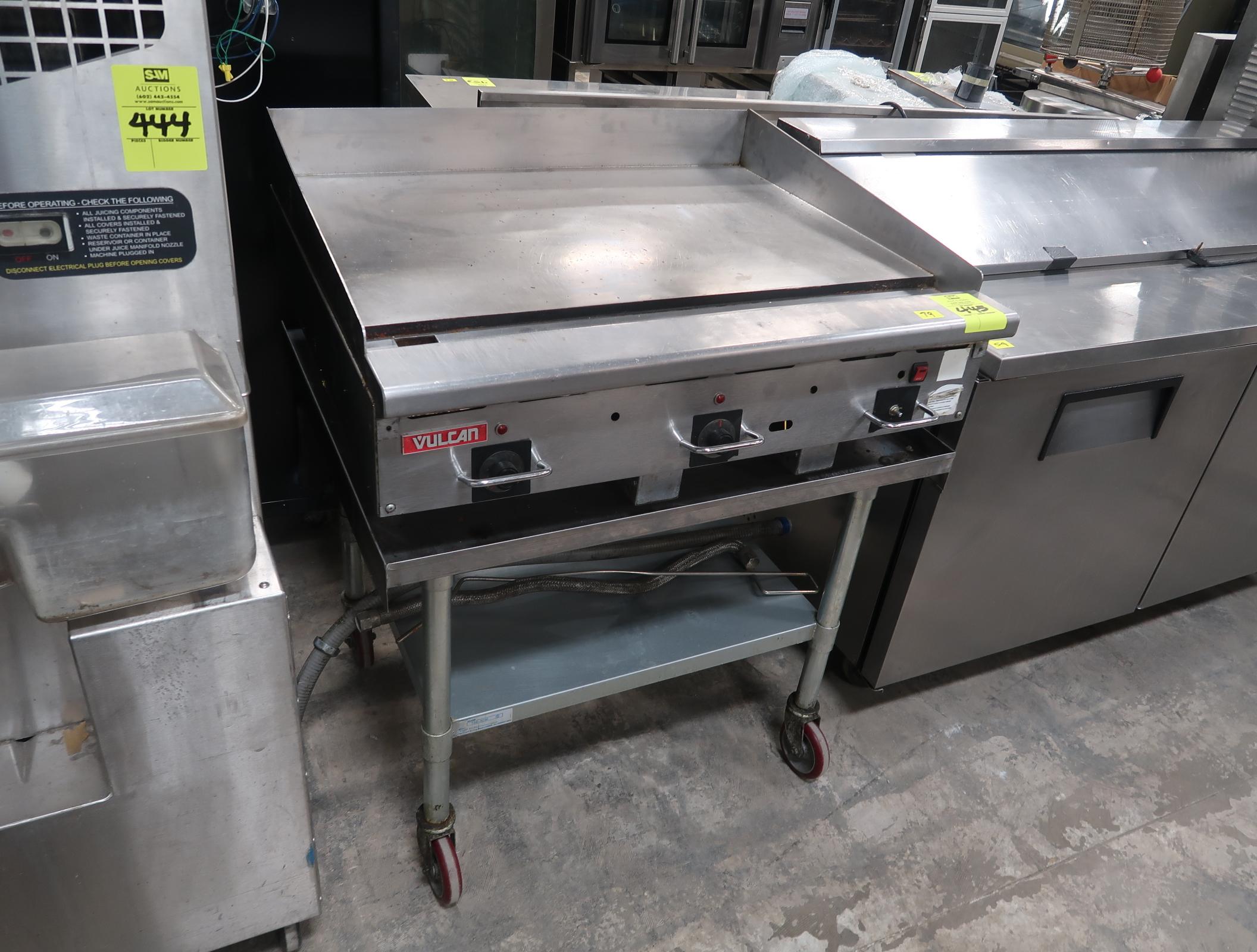 Vulcan 36" griddle, on stainless equipment stand w/ undershelf & casters