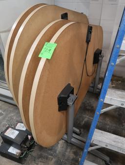 folding oval tables, steel base w/ wooden tops, on casters