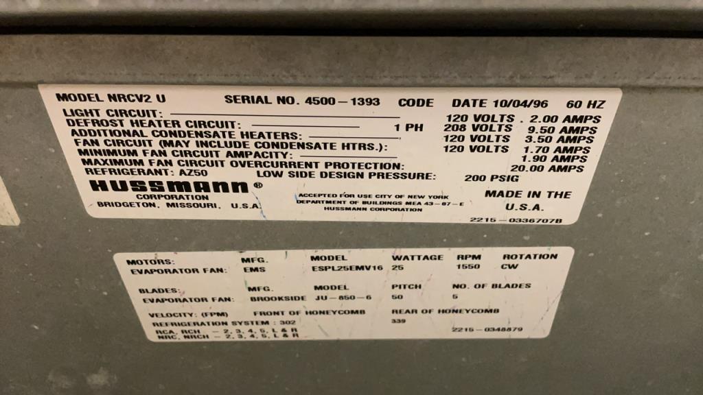 1996 Hussmann 2 Door Low Temp