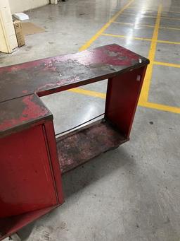 Red Metal Tool Cart on Casters