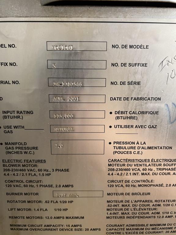 2001 Hobart Nat Gas Rack Oven