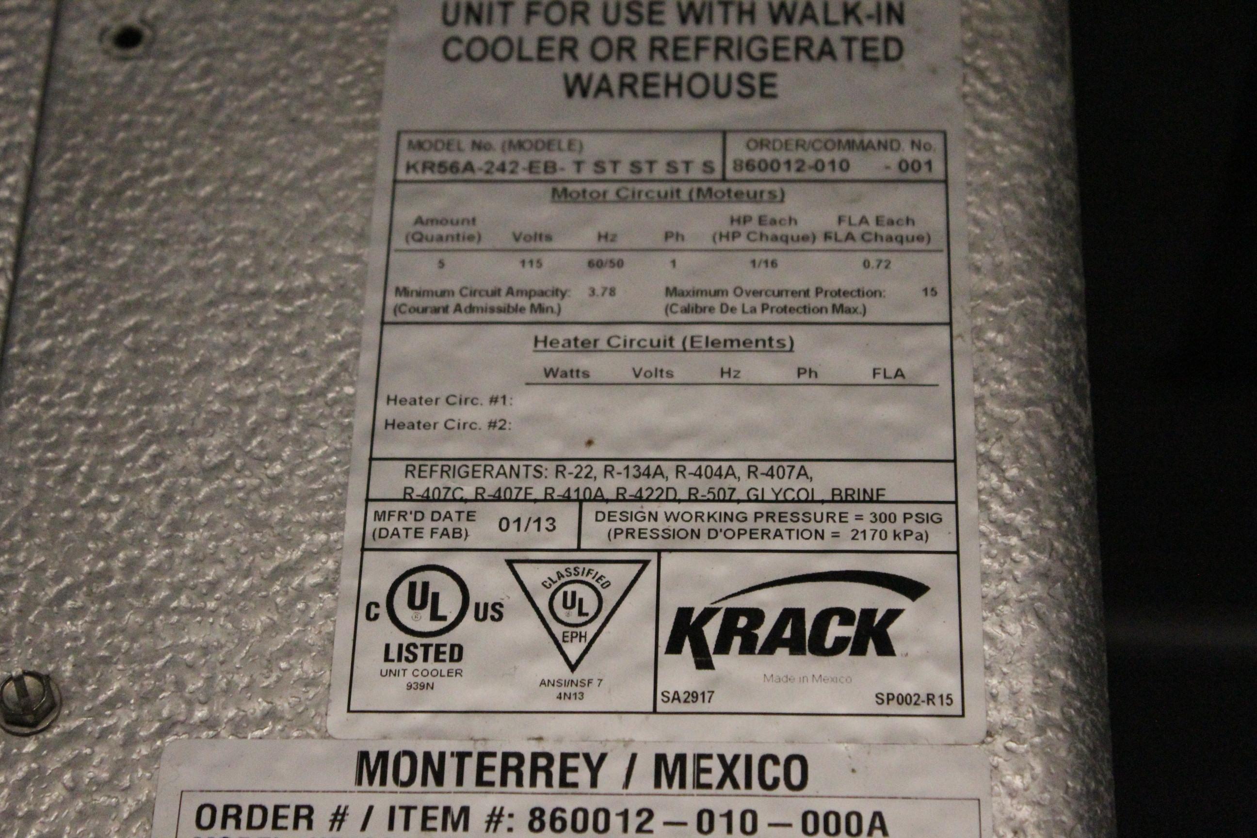 2013 Krack 5 Fan Refrigeration Coil