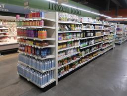 Lozier gondola shelving, 20' run + 2) 4' endcaps