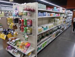 Lozier gondola shelving, 28' run + 2) 4' endcaps