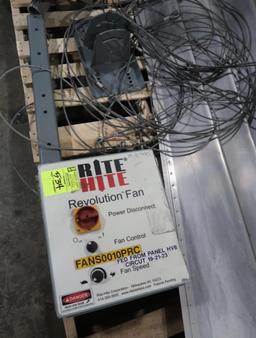 Rite Hite ceiling fan, ~24' dia, w/ fan control panel & mounting hdwe