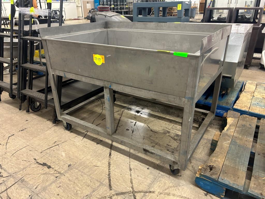 Large Stainless Steel Work Bin W/ Drain On Casters