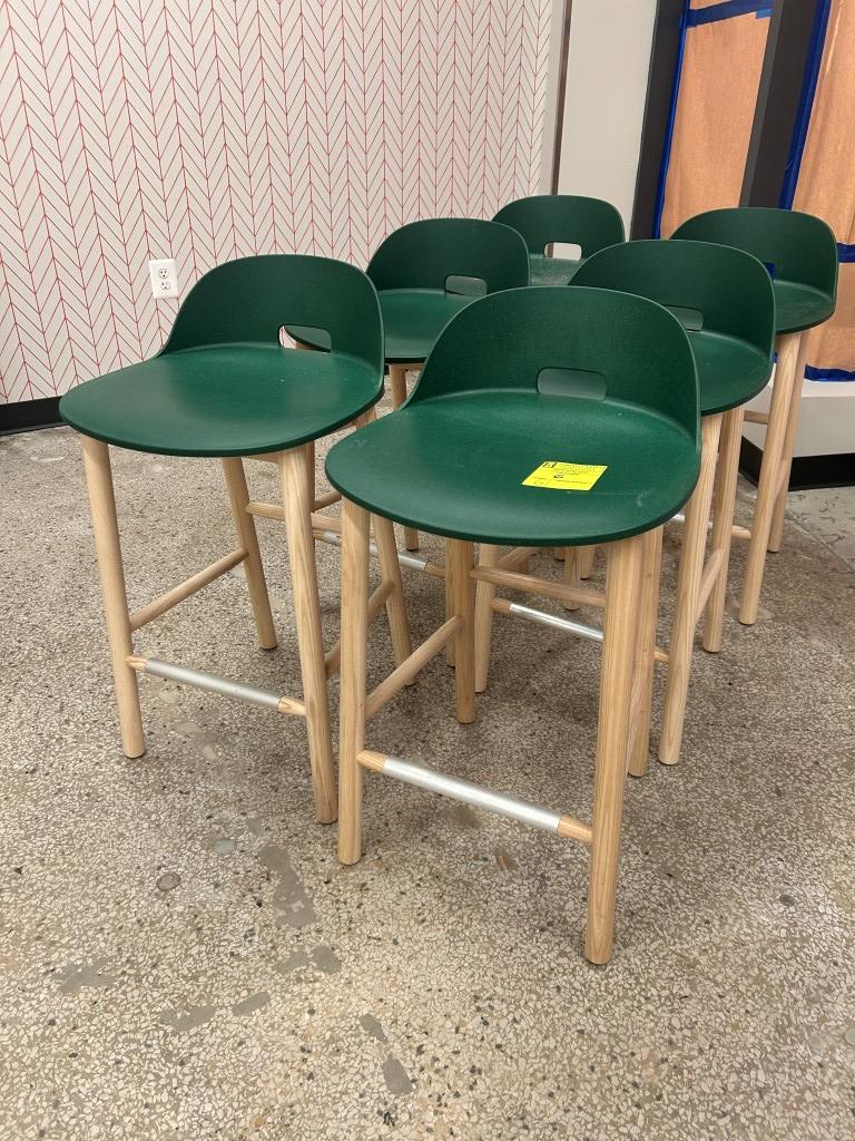 Emeco Wood Framed Chairs W/ Poly Seats