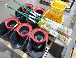 pallet of mops & mop buckets