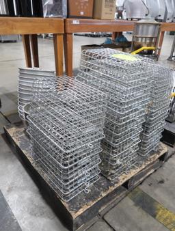 pallet of misc- wire baskets, stainless pans & soup containers,