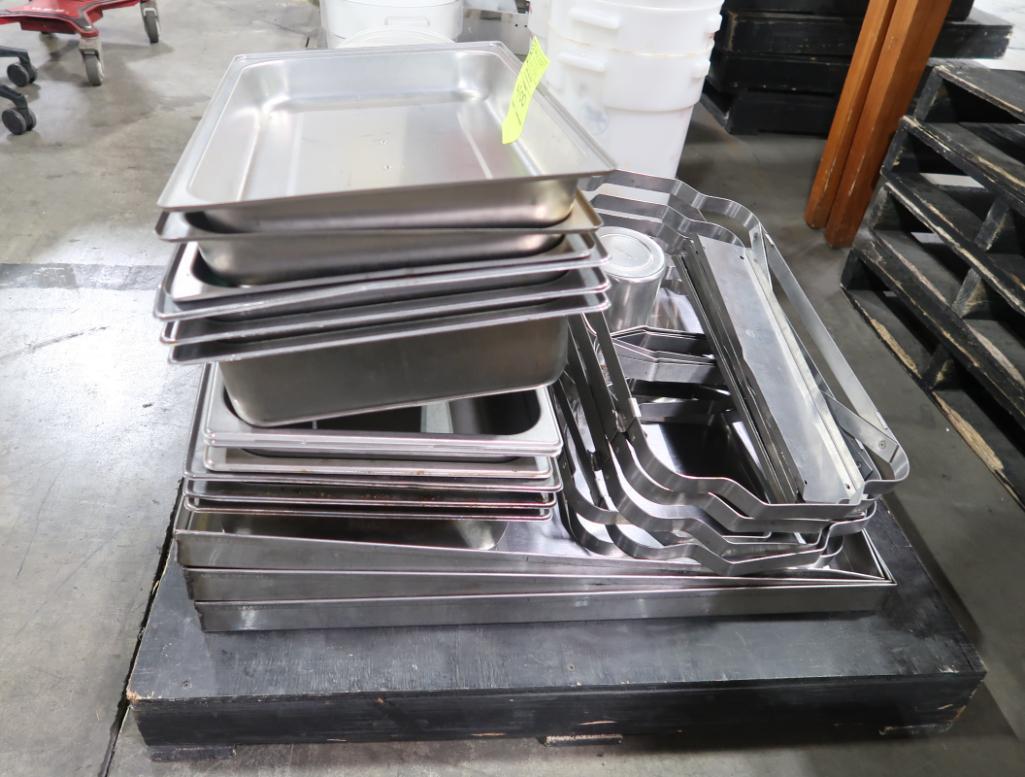 pallet of stainless pans & chafing dishes