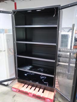 supply/merchandising cabinet w/ clear plastic in doors