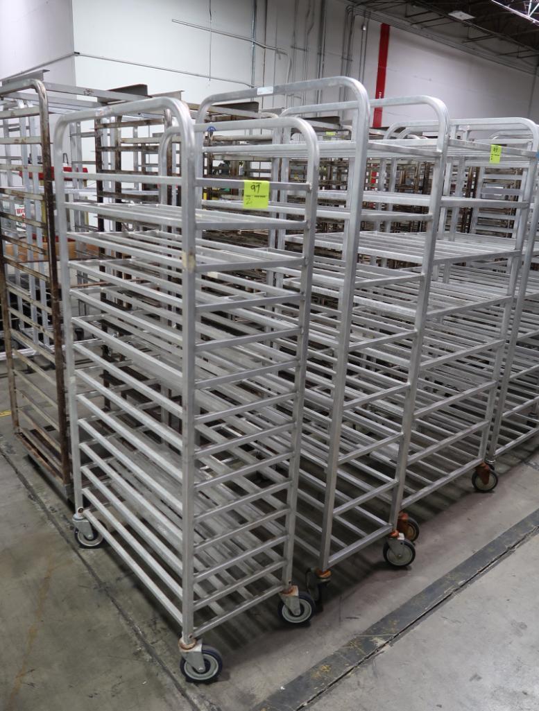 aluminum tub/tray racks, on casters