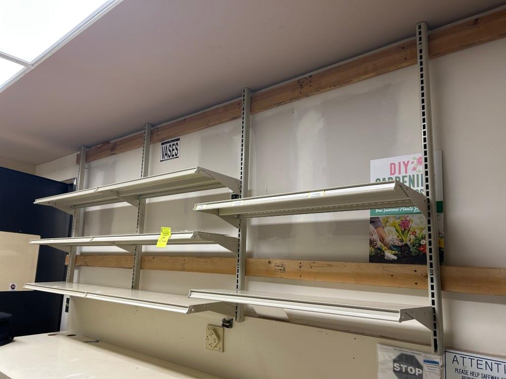 GROUP OF ASSORTED WALL SHELVING IN FLORAL BACK AREA