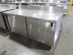 stainless table w/ backsplash & cabinets under