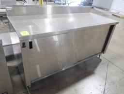stainless table w/ backsplash & cabinets under