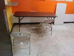 contents of 2) rooms- folding tables, fan on stand, wall shelves, etc