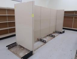 Lozier gondola uprights, feet, & backs, 3 section run w/ 2) endcaps