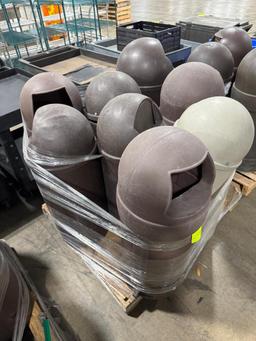 Pallet of assorted trash bins