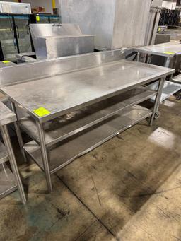 WIN-HOLT Stainless steel table w/ backsplash & two undershelves