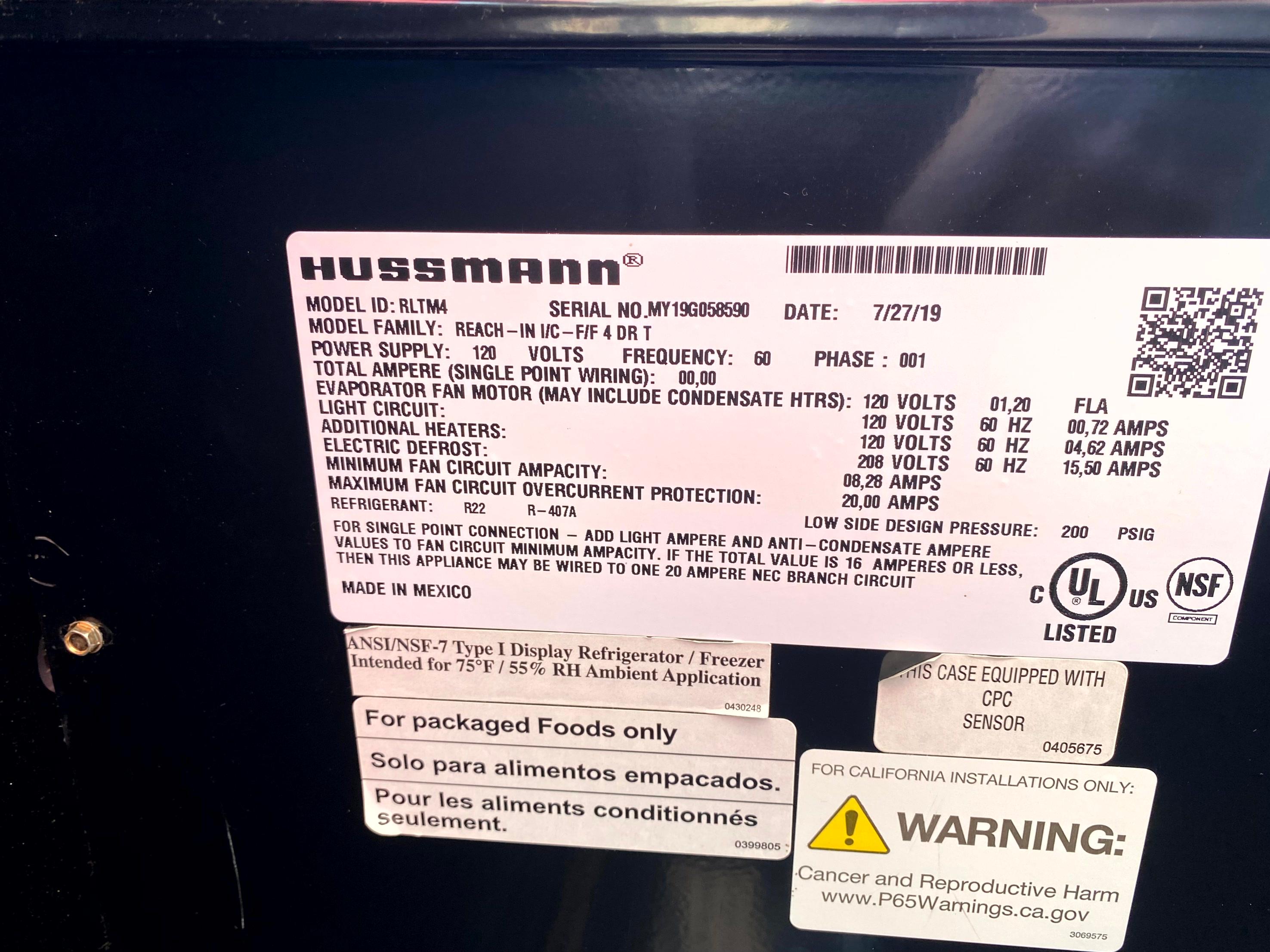 1 DOOR RUN OF 2019 HUSSMANN MEDIUM TEMPS
