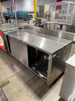 Win-Holt stainless steel table w/ backsplash & bottom cabinet