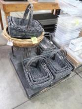 pallet of assorted wicker baskets & stands