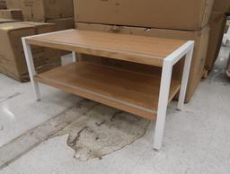 tables w/ undershelves, top is reversible- either light oak or white, new