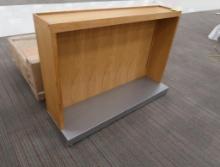 merchandising shoe/book case, metal base w/ oak top, new