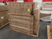 pallet of mixed items- 6) feature tables (tall), 4) feature tables (short),