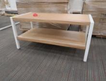 merchandising tables, light oak top, new