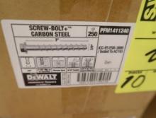 boxes of DeWalt Screw-Bolt+ carbon steel concrete anchors