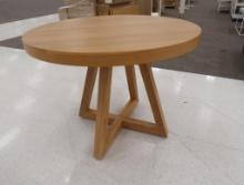 round oak veneer merchandising table, new