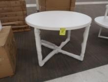 round merchandising table, top is reversible- either light oak or white, new