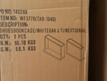 merchandising shoe/book case, metal base w/ oak top, new