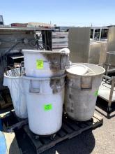 PALLET OF TRASH BINS AND CONTAINERS