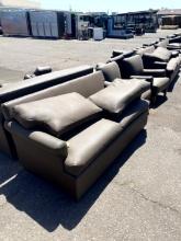 (2) FAUX LEATHER ARM CHAIRS (1) SOFA