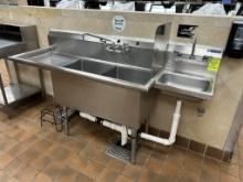STAINLESS STEEL TWO COMPARTMENT SINK W/ ATTACHED HAND SINK