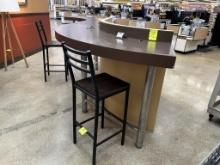 ~ 205IN S-SHAPED BAR HEIGHT TABLE W/ MILLWORK IN FRONT