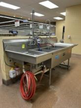 STAINLESS STEEL THREE COMPARTMENT SINK W/ SPRAYERS AND HOSE