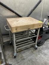 STAINLESS STEEL CART W/ BOOS BLOCK TOP