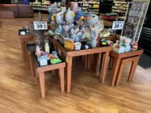 LARGE GROUP OF WOODEN FLORAL NESTING TABLES